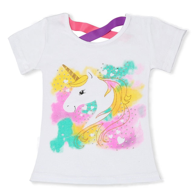 Unisex Unicorn T-shirt Children Boys Short Sleeves White Tees Baby Kids Cotton Tops For Girls Clothes 3 8Y