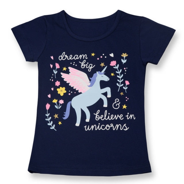 Unisex Unicorn T-shirt Children Boys Short Sleeves White Tees Baby Kids Cotton Tops For Girls Clothes 3 8Y