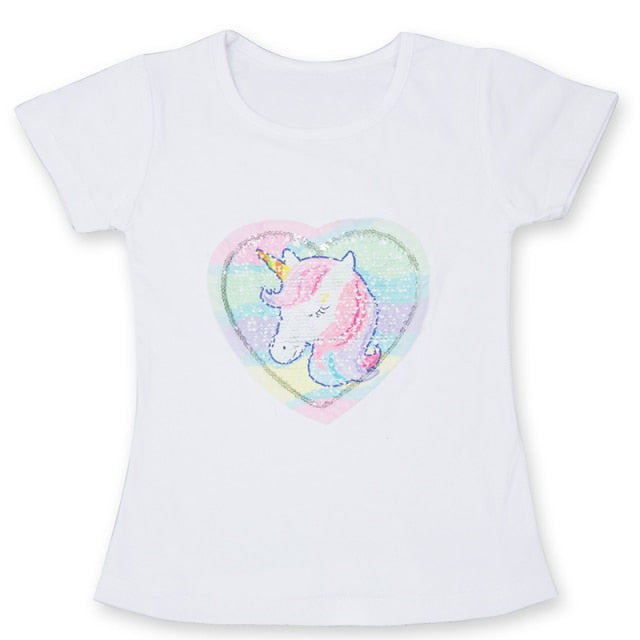 Unisex Unicorn T-shirt Children Boys Short Sleeves White Tees Baby Kids Cotton Tops For Girls Clothes 3 8Y