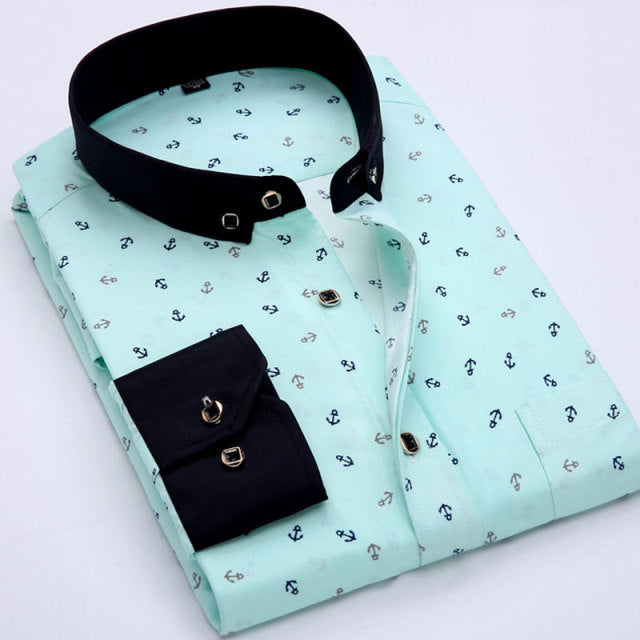 Mens Printed Floral Long Sleeve Casual Shirt Soft Thin Spring Summer Standard Fit Social Business Dress Shirt