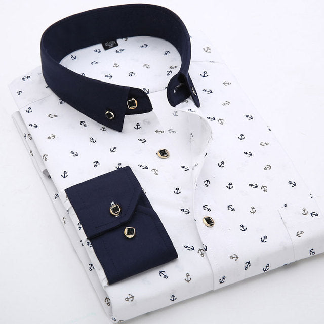 Mens Printed Floral Long Sleeve Casual Shirt Soft Thin Spring Summer Standard Fit Social Business Dress Shirt