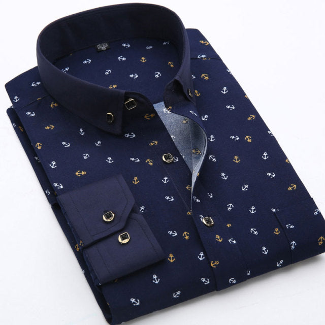 Mens Printed Floral Long Sleeve Casual Shirt Soft Thin Spring Summer Standard Fit Social Business Dress Shirt