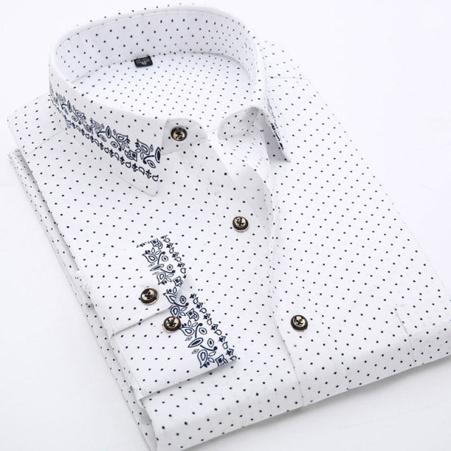 Mens Printed Floral Long Sleeve Casual Shirt Soft Thin Spring Summer Standard Fit Social Business Dress Shirt