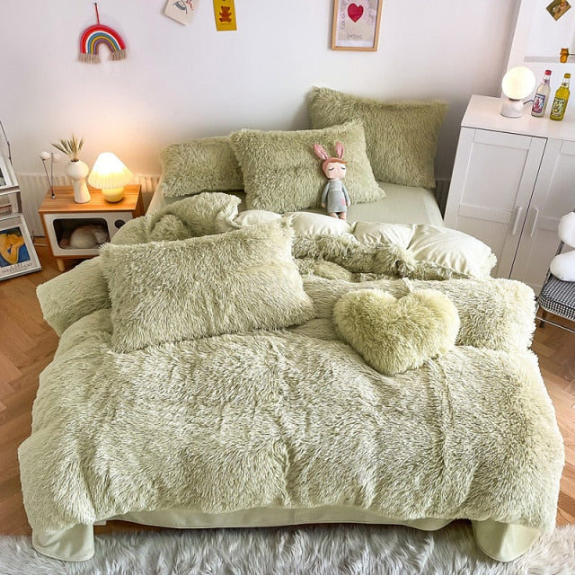 Super Shaggy Coral Fleece Warm Cozy Princess Bedding Set Mink Velvet Quilt/Duvet Cover Set Bed Comforter Blanket Pillowcases