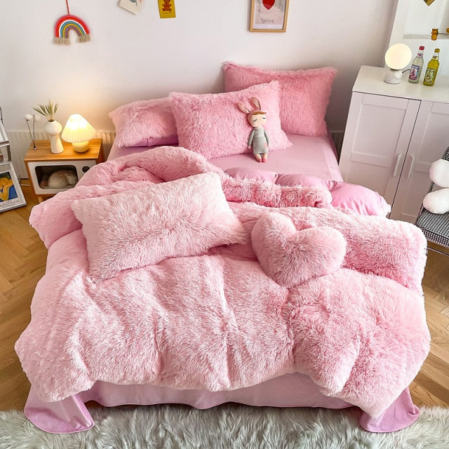 Super Shaggy Coral Fleece Warm Cozy Princess Bedding Set Mink Velvet Quilt/Duvet Cover Set Bed Comforter Blanket Pillowcases