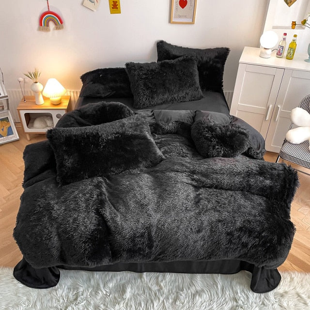 Super Shaggy Coral Fleece Warm Cozy Princess Bedding Set Mink Velvet Quilt/Duvet Cover Set Bed Comforter Blanket Pillowcases