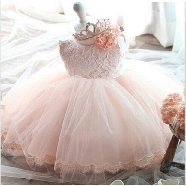 Baby Girl Dress 1 year Birthday Dress White Lace Baptism Bowknot Princess Dresses for Wedding Party