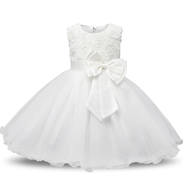 Baby Girl Dress Birthday Dress White Lace Baptism Bowknot Princess Dresses for Wedding Party