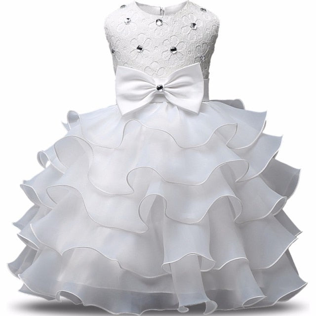 Baby Girl Dress Birthday Dress White Lace Baptism Bowknot Princess Dresses for Wedding Party