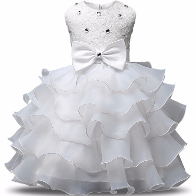 Baby Girl Dress 1 year Birthday Dress White Lace BaptismBowknot Princess Dresses for Wedding Party