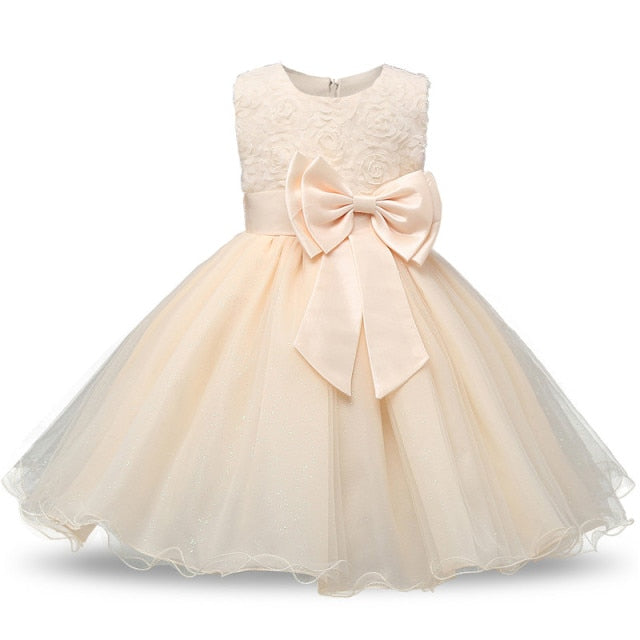 Baby Girl Dress 1 year Birthday Dress White Lace Baptism Bowknot Princess Dresses