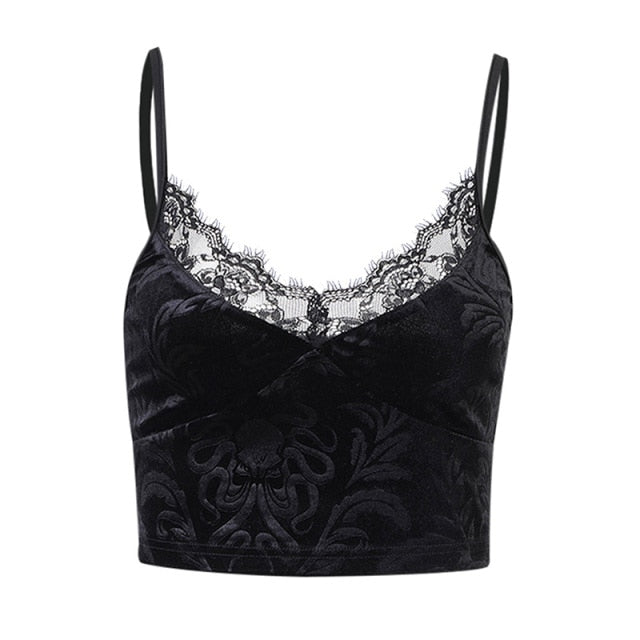 Gothic Grunge Corset Crop Top Vintage Women Lace Trim Black Cami Top Harajuku Retro Mini Vest Punk Style Emo Alt Clothes