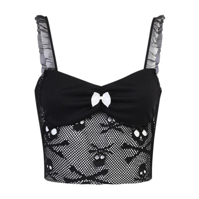Gothic Grunge Corset Crop Top Vintage Women Lace Trim Black Cami Top Harajuku Retro Mini Vest Punk Style Emo Alt Clothes