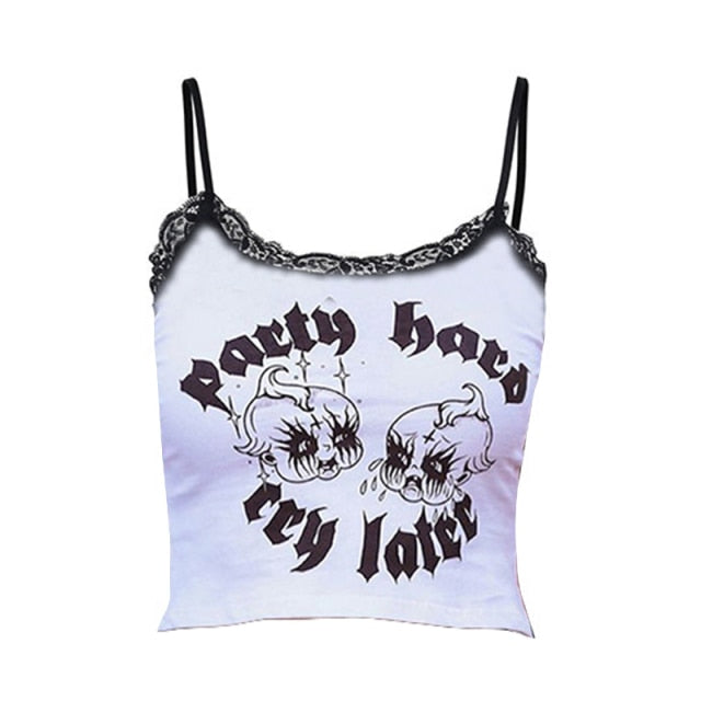 Gothic Grunge Corset Crop Top Vintage Women Lace Trim Black Cami Top Harajuku Retro Mini Vest Punk Style Emo Alt Clothes