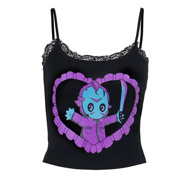 Gothic Grunge Corset Crop Top Vintage Women Lace Trim Black Cami Top Harajuku Retro Mini Vest Punk Style Emo Alt Clothes