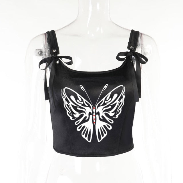 Gothic Grunge Corset Crop Top Vintage Women Lace Trim Black Cami Top Harajuku Retro Mini Vest Punk Style Emo Alt Clothes