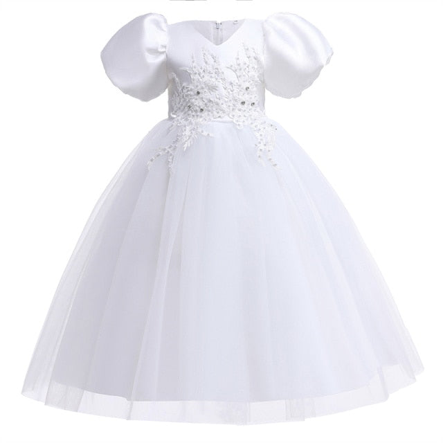 Lace Embroidery Formal Sleeveless Wedding Gown Tutu Princess Dress Flower Girls Children Clothing Kids Party For Girl Clothes