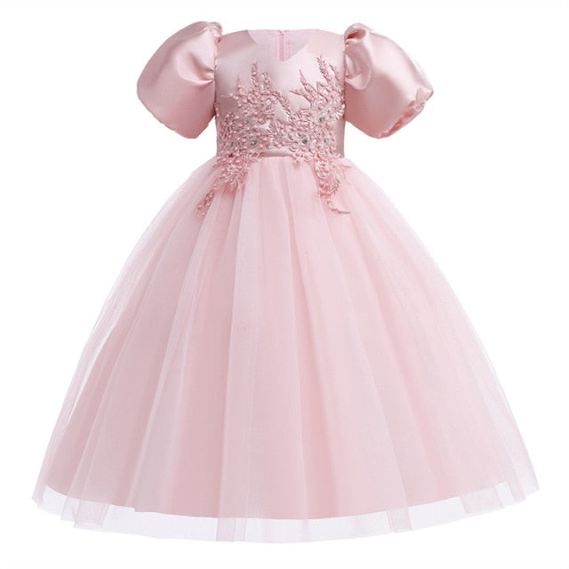 Lace Embroidery Formal Sleeveless Wedding Gown Tutu Princess Dress Flower Girls Children Clothing Kids Party For Girl Clothes