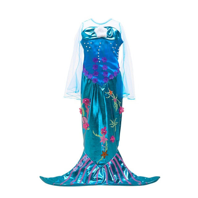 Girls Little Mermaid Dress Up Outfit Kids Halloween Princess Costume Children Ariel Party Clothes for Carnival 3 4 5 6 7 8 9 10T