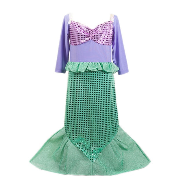 Girls Little Mermaid Dress Up Outfit Kids Halloween Princess Costume Children Ariel Party Clothes for Carnival 3 4 5 6 7 8 9 10T