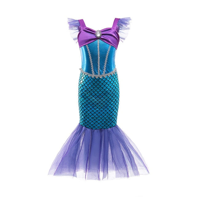 Girls Little Mermaid Dress Up Outfit Kids Halloween Princess Costume Children Ariel Party Clothes for Carnival 3 4 5 6 7 8 9 10T