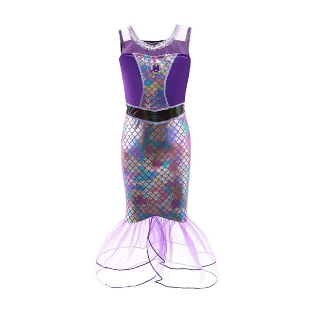 Girls Little Mermaid Dress Up Outfit Kids Halloween Princess Costume Children Ariel Party Clothes for Carnival 3 4 5 6 7 8 9 10T