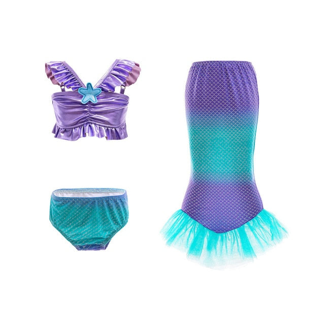 Girls Little Mermaid Dress Up Outfit Kids Halloween Princess Costume Children Ariel Party Clothes for Carnival 3 4 5 6 7 8 9 10T