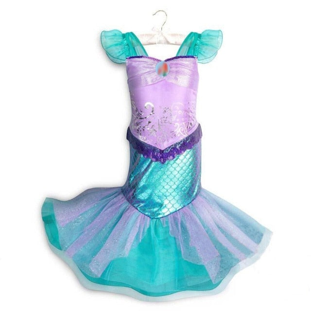 Girls Little Mermaid Dress Up Outfit Kids Halloween Princess Costume Children Ariel Party Clothes for Carnival 3 4 5 6 7 8 9 10T