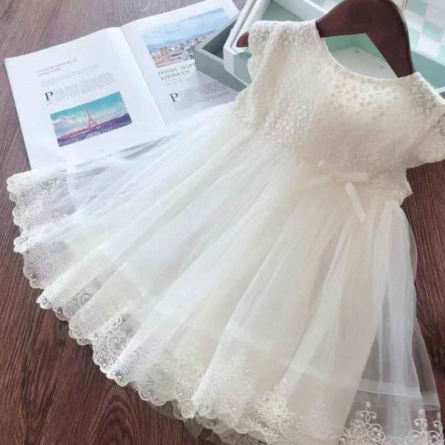 Elegant Flower Girls Dress Wedding Party Princess Dress Casual Kids Clothes Lace Long Sleeves Dress