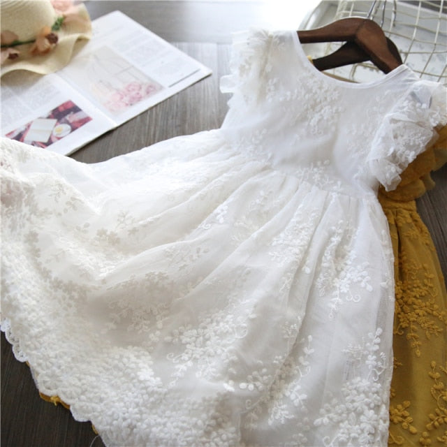 Elegant Flower Girls Dress Wedding Party Princess Dress Casual Kids Clothes Lace Long Sleeves Dress