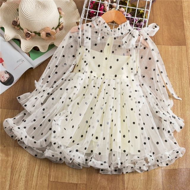 Elegant Flower Girls Dress Wedding Party Princess Dress Casual Kids Clothes Lace Long Sleeves Dress