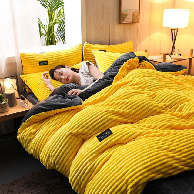 Solid Color Velvet Duvet Cover for Household Winter Warmth Thick Bedding Set Double Quilt Cover Twin Queen King Duvet Cover