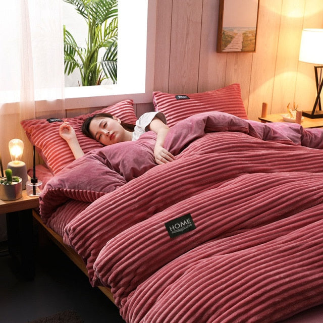 Solid Color Velvet Duvet Cover for Household Winter Warmth Thick Bedding Set Double Quilt Cover Twin Queen King Duvet Cover