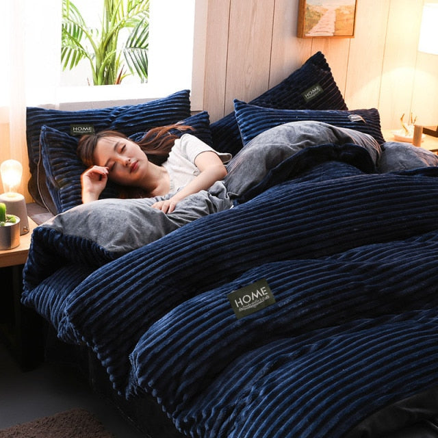 Solid Color Velvet Duvet Cover for Household Winter Warmth Thick Bedding Set Double Quilt Cover Twin Queen King Duvet Cover