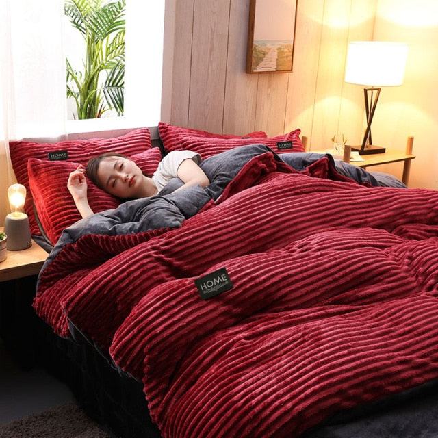 Solid Color Velvet Duvet Cover for Household Winter Warmth Thick Bedding Set Double Quilt Cover Twin Queen King Duvet Cover