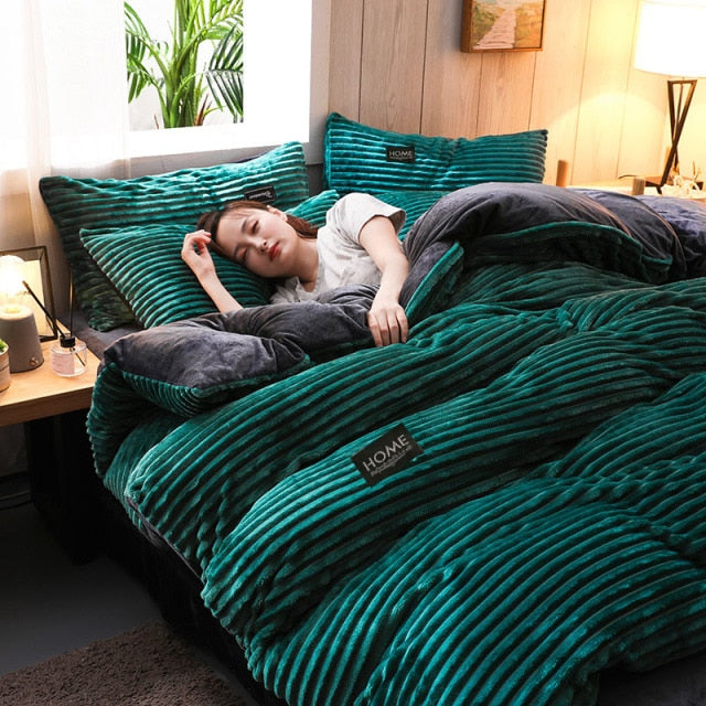 Solid Color Velvet Duvet Cover for Household Winter Warmth Thick Bedding Set Double Quilt Cover Twin Queen King Duvet Cover
