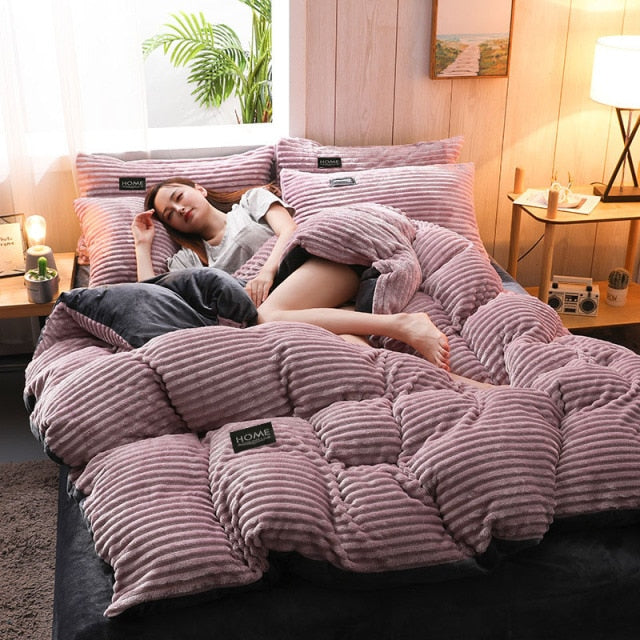 Solid Color Velvet Duvet Cover for Household Winter Warmth Thick Bedding Set Double Quilt Cover Twin Queen King Duvet Cover