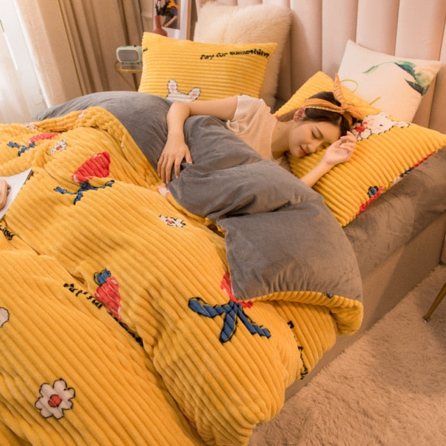 Solid Color Velvet Duvet Cover for Household Winter Warmth Thick Bedding Set Double Quilt Cover Twin Queen King Duvet Cover