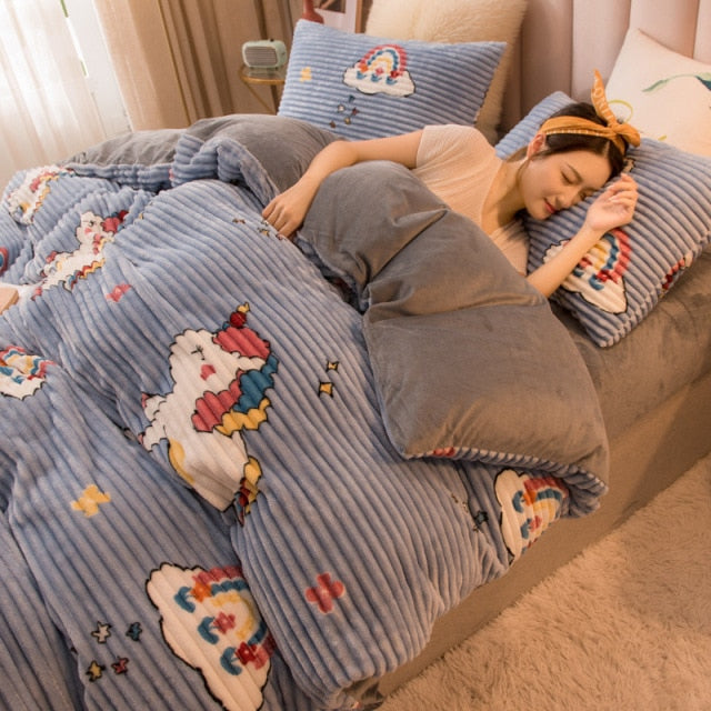 Solid Color Velvet Duvet Cover for Household Winter Warmth Thick Bedding Set Double Quilt Cover Twin Queen King Duvet Cover