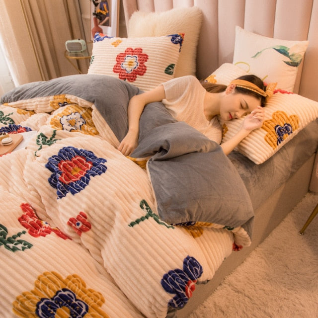Solid Color Velvet Duvet Cover for Household Winter Warmth Thick Bedding Set Double Quilt Cover Twin Queen King Duvet Cover
