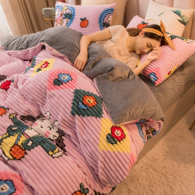 Solid Color Velvet Duvet Cover for Household Winter Warmth Thick Bedding Set Double Quilt Cover Twin Queen King Duvet Cover