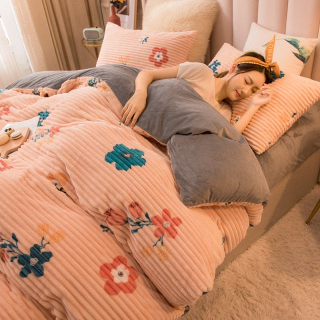 Solid Color Velvet Duvet Cover for Household Winter Warmth Thick Bedding Set Double Quilt Cover Twin Queen King Duvet Cover