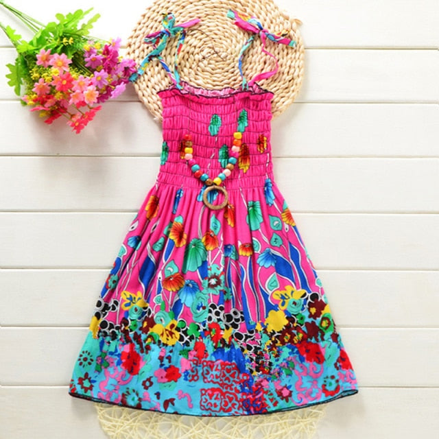 Girls Floral Dress Sling Ruffles Bohemian Beach Princess Dresses for Girl Clothing