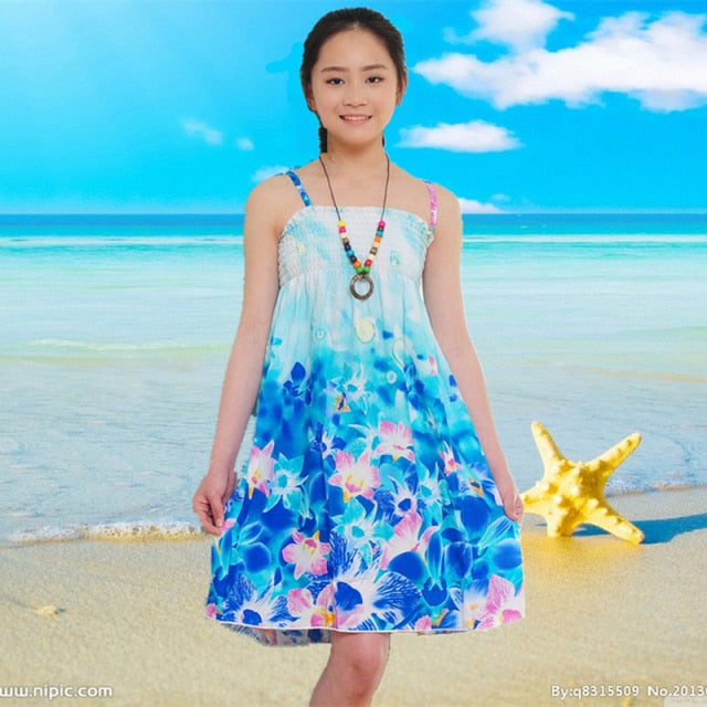 Girls Floral Dress Sling Ruffles Bohemian Beach Princess Dresses for Girl Clothing
