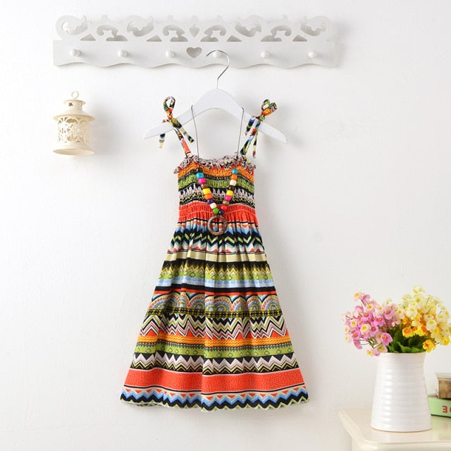 Girls Floral Dress Sling Ruffles Bohemian Beach Princess Dresses for Girl Clothing