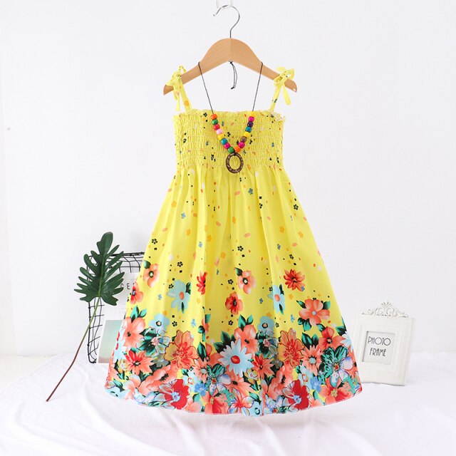 Girls Floral Dress Sling Ruffles Bohemian Beach Princess Dresses for Girl Clothing