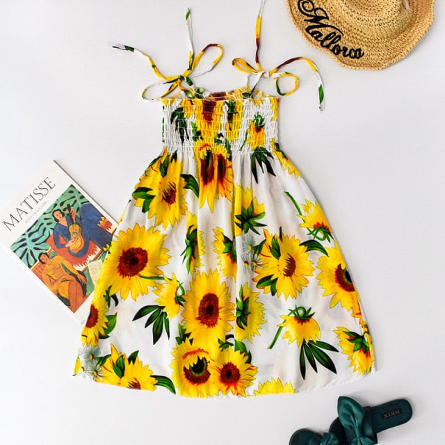 Girls Floral Dress Sling Ruffles Bohemian Beach Princess Dresses for Girl Clothing