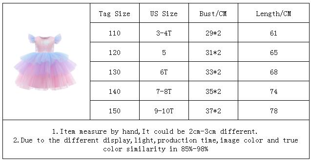 Girls Rainbow Unicorn Princess Dress Cake Layers Tutu Prom Gown For Kids Children Wedding Evening Formal Party Pageant