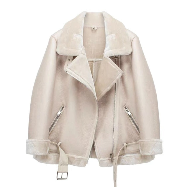 Coats Women Thick Faux Leather Fur Sheepskin Coat Female Fur Leather J