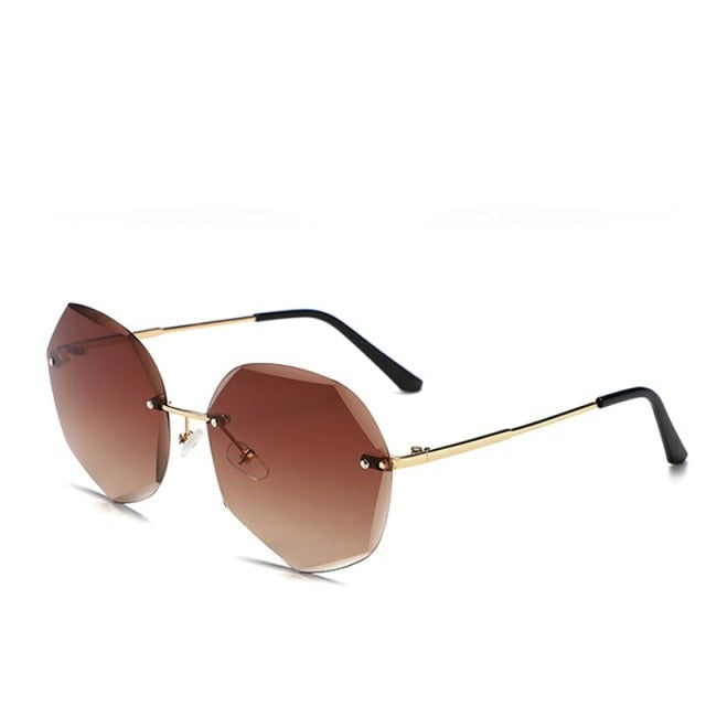 Fashion Tea Gradient Sunglasses Women Ocean Water Cut Trimmed Lens Metal Temples Sun Glasses Female UV400